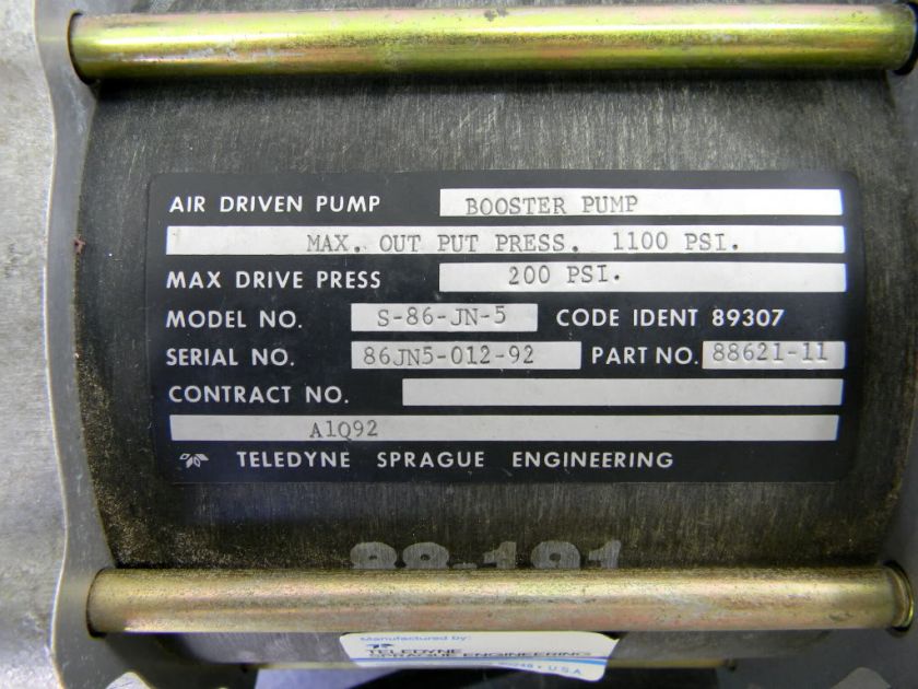 TELEDYNE SPRAGUE AIR AMPLIFIER BOOSTER PUMP S 86 JN 5  