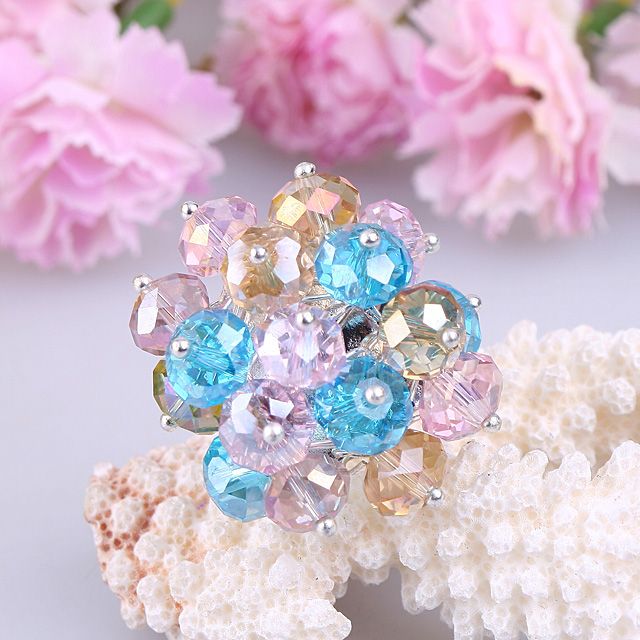 Adjustable Colorful Crystal Faceted Beads Ring jra15  