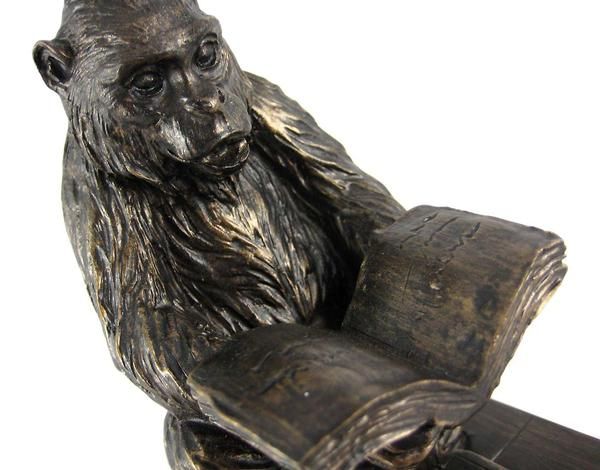 Bronze Finish Reading Monkey Paperweight Knowledge  