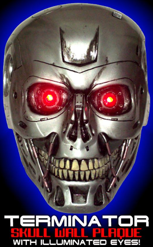 TERMINATOR ROBOT SKULL LIFE SIZE RESIN WALL PLAQUE with LED eyes 