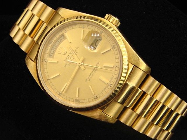 MENS ROLEX 18K GOLD DAY DATE PRESIDENT WATCH QUICKSET  