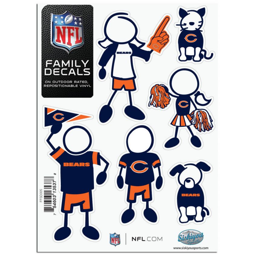 CHICAGO BEARS LOGO NFL 6pk FAMILY Car Decal Set NEW  