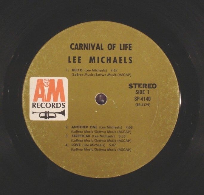 LEE MICHAELS Carnival of Life 1968 debut LP A&M SP 4140  