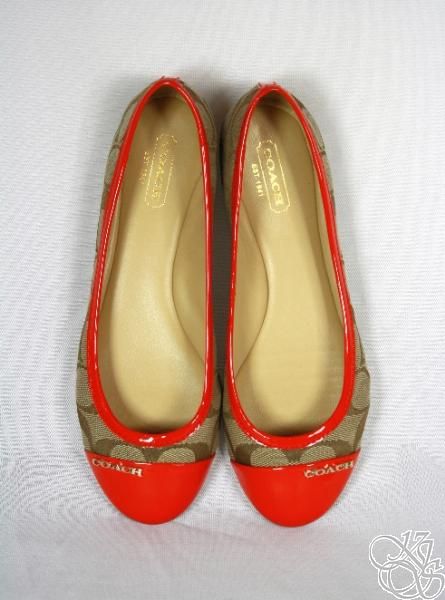   Sig C Patent Leather Khaki/Flame Ballet Flats Shoes A2239 New  