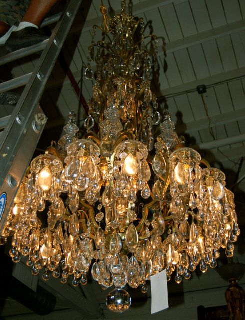 6678 Spectacular 19th C. Bronze and Crystal Chandelier  