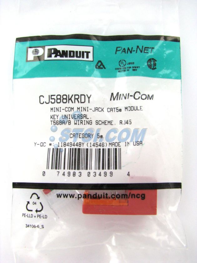 Panduit CJ588KRDY Cat5e Mini Com Keyed Jack, Red ~STSI 074983034994 