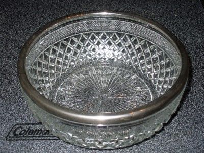 LEONARD CRYSTAL CUT GLASS BOWL WITH SILVER RIM  