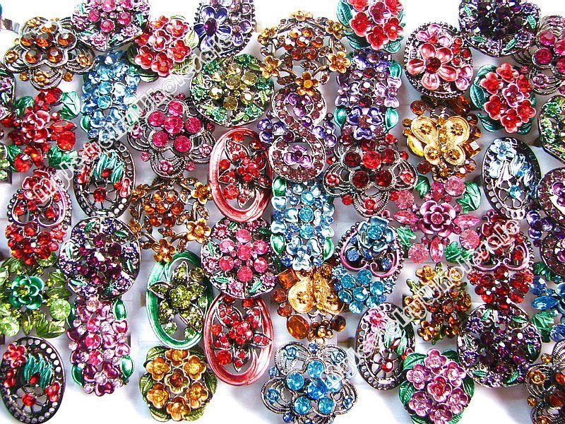 wholesale 25 bulk Multicolor glaze Rhinestone rings  