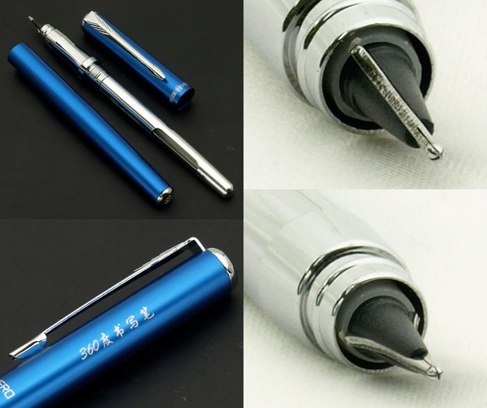 Innovative 360°Angle Cross nib Blue Fountain Pen  