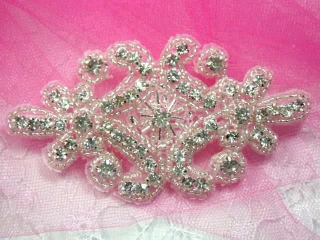 X41 GLASS RHINESTONE BEADED APPLIQUE / HAIR BOW / PIN  