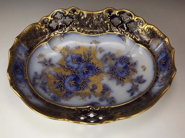 Carlton Ware   Flow Blue & White Petunia Gilded Dish   Unusual  