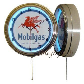 15 Mobil Gas Oil Gasoline Sign Blue Neon Clock NEW  