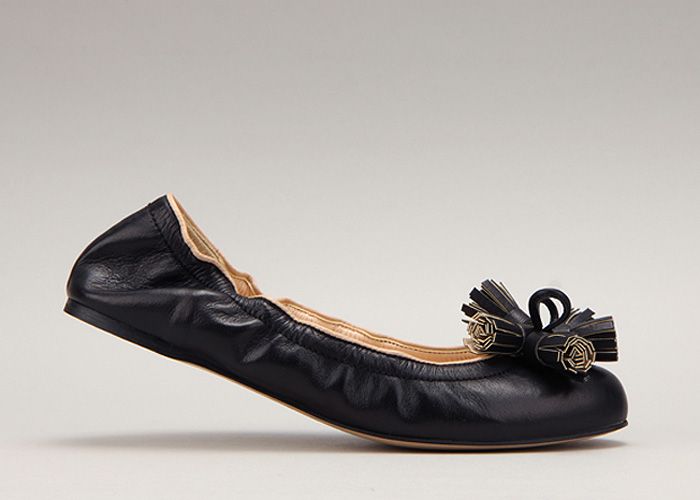 11206 Calf Lambskin Fringe Wrinkled Handmade Flats Black US  