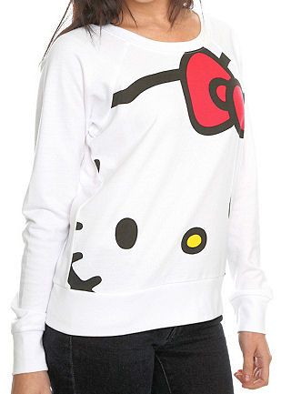 HELLO KITTY~ WHITE I AM PULLOVER CREW NECK LIGHTWEIGHT SWEATSHIRT 