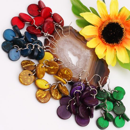 Bulk 5PCS Mixed Coconut Shell Coin Bead Dangle Earrings  