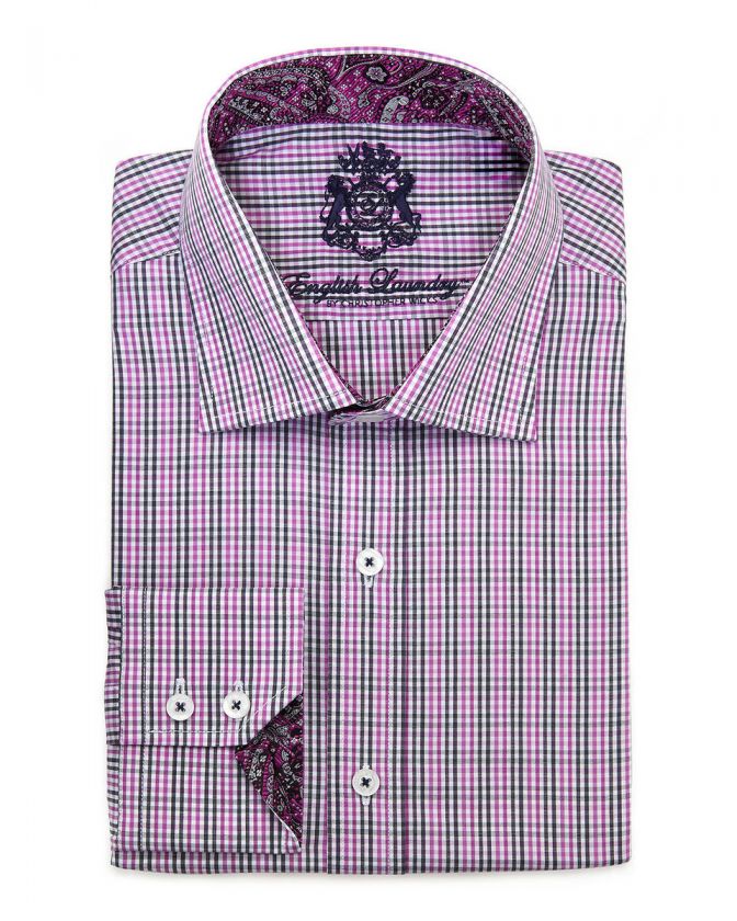 English Laundry Small Check Button Down Shirt, Purple/Black  