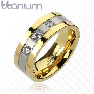   titanium ring with Gold IP Edges 2 Tone Brushed Center wedding band