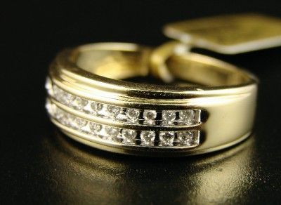 10K MENS 2 ROW 8MM CHANNEL DIAMOND BAND RING .33 CT  