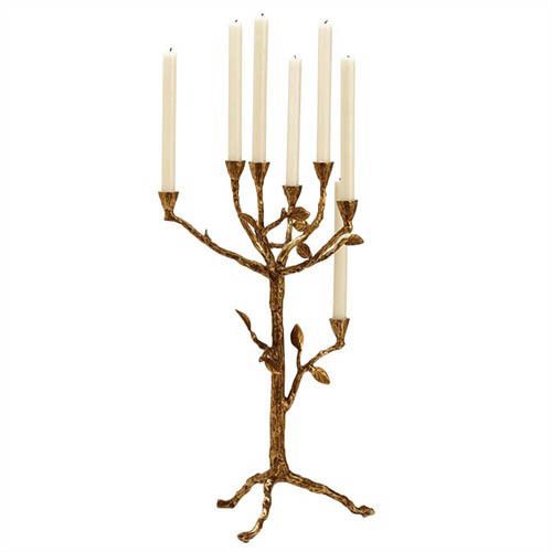 Antiqued Brass Art Deco 7 Lite Tree Candelabra  