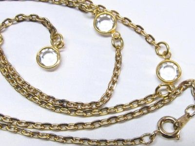 VINTAGE Clear bezel set Rhinestone Necklace Dangle 18  