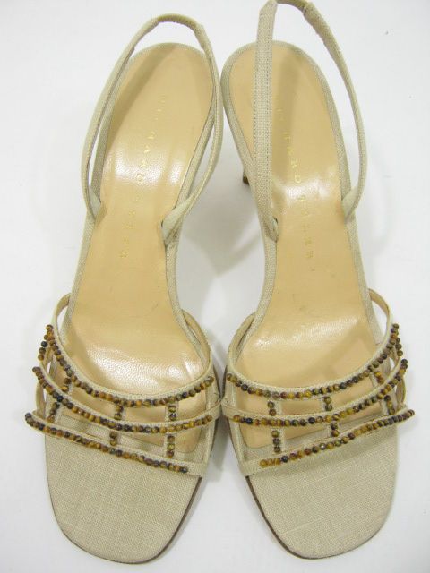 NEW RICHARD TYLER Beige Beaded Strappy Slingbacks Size7  