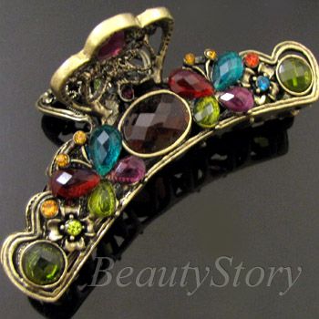    1p rhinestone crystal Antiqued butterfly hair claw clip