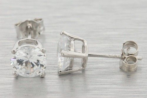   SILVER 7MM ROUND CUT SIMULATED LAB DIAMOND EARRINGS MENS BASKET  