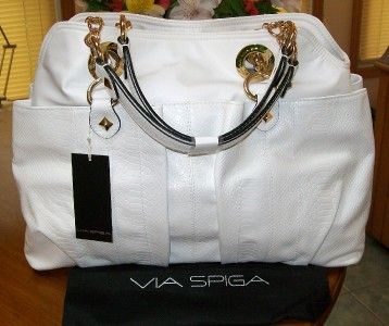 NWT VIA SPIGA PESCARA WHITE LEATHER TOTE&SLEEPER RP$375  