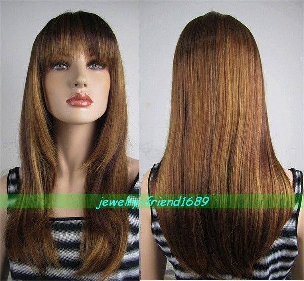 C171 LONG DARK BROWN &BROWN MIX STRAIGHT WOMEN WIG/WIG  