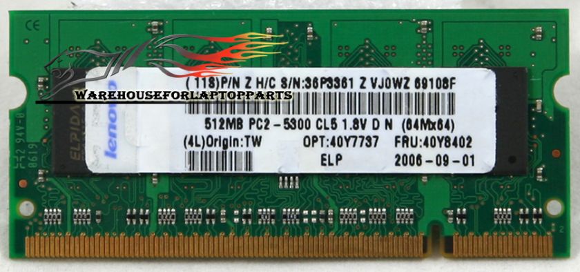 Elpida 512MB PC 5300 667MHz DDR2 RAM Memory IBM 40Y8402  