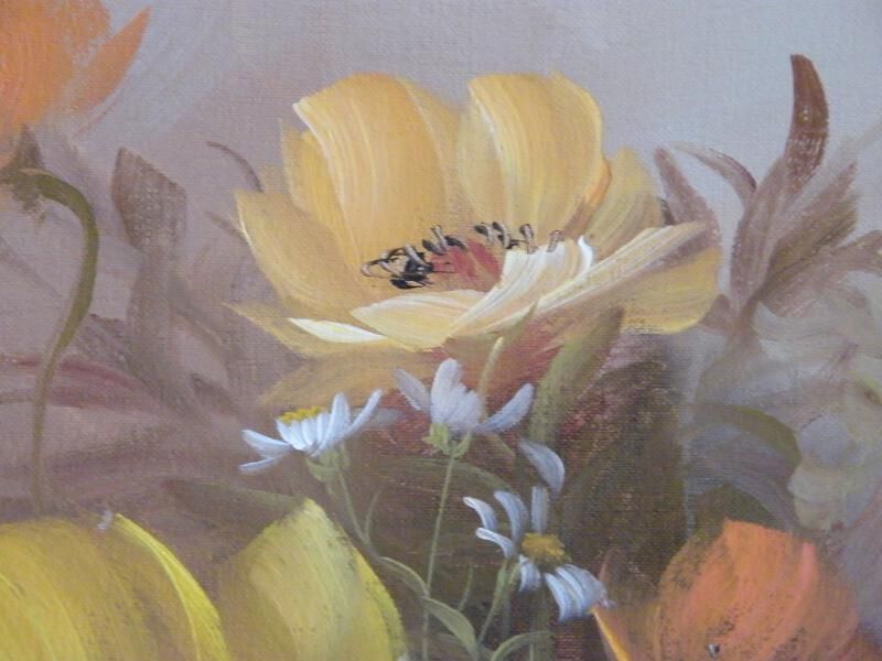 Vintage oil painting by Cooper misty flowers still life  