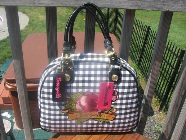 Betsey Johnson Dome Hand Bag ROSE UP Black White Purse  