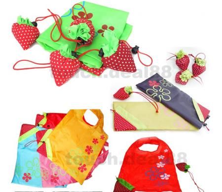 10x Strawberry Eco Reusable Environmental Nylon Foldable Shopping 