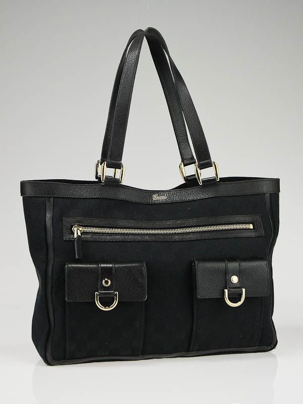 Gucci Black GG Fabric Abbey Pocket Tote Bag  