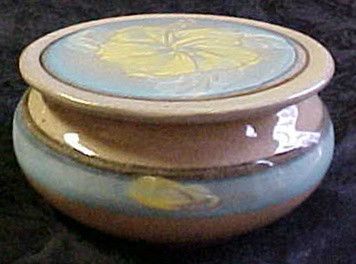 Pottery Round Trinket Box w/Lid Unknown Makers Mark  