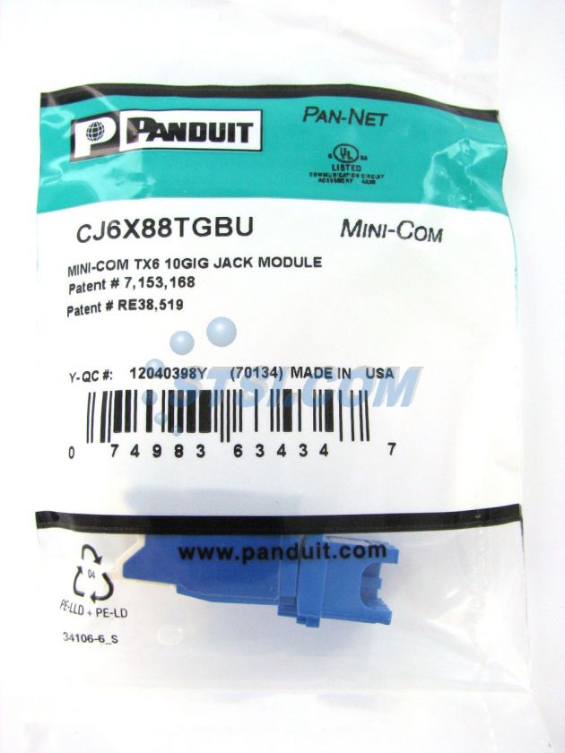 Panduit CJ6X88TGBU CAT6 10G Mini Com Jack Blue ~STSI 074983634347 