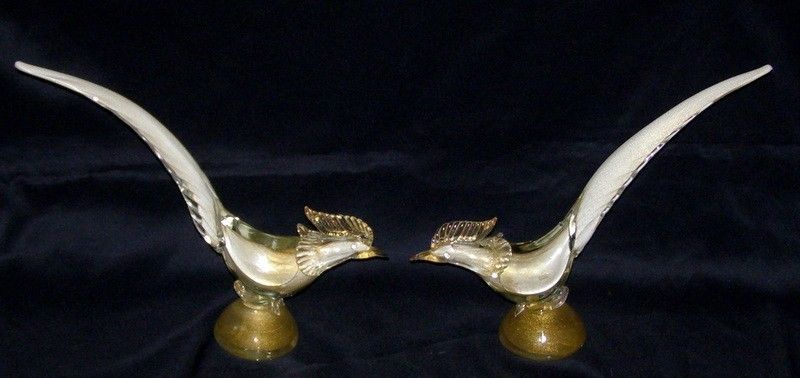 Vintage MURANO Glass Sfumato PHEASANT Figurine Pair  