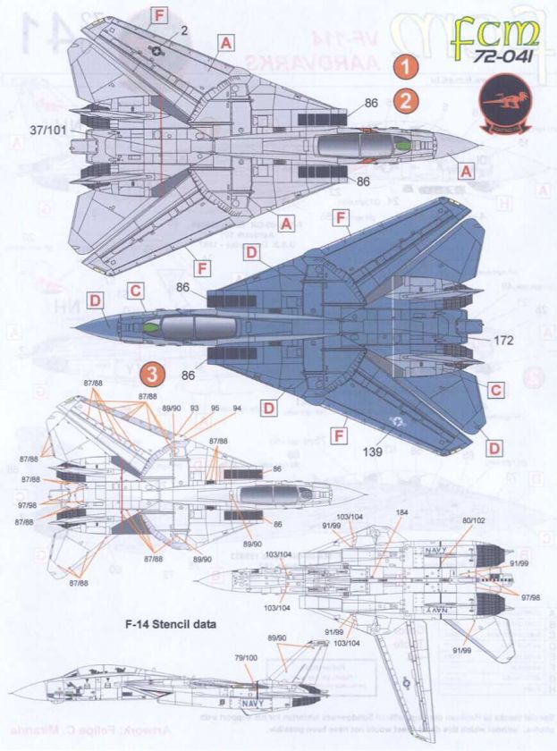 FCM Decals 1/72 GRUMMAN F 14 TOMCAT AARDVARKS VF 114  