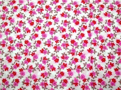 New Pink Red Calico Flowers on White Floral Fabric BTY  