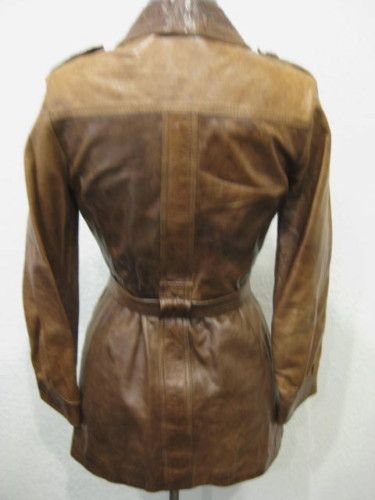 vtg 70s Ladies Leather Military Style Shirt Jacket Coat  