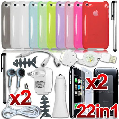 22 ACCESSORY BUNDLE FOR IPHONE 3G 3GS Charger Hard CASE  