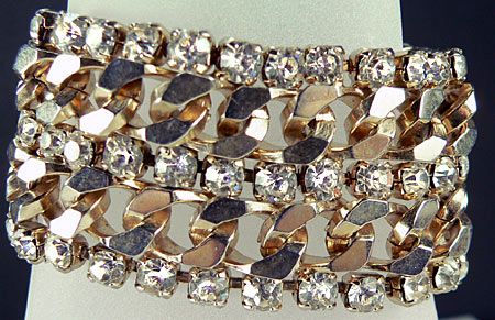 Vintage Golden Diamond Cut Steel Stacked Rhinestone Quality Link 