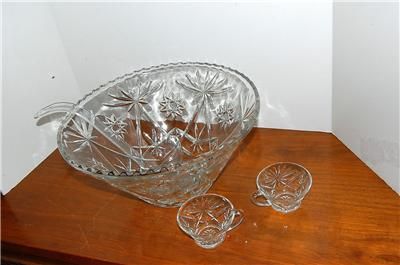   AMERICAN PRESCUT CRYSTAL 26 PIECE PUNCH BOWL SET STAR DAVID  