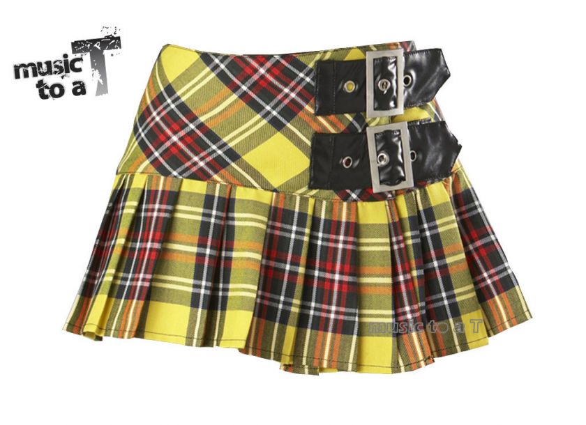 HELL BUNNY LADIES TARTAN MINI SKIRT YELLOW punk 8 16  