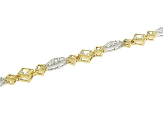 Sterling Silver 925 Two Tone Clear CZ Ladies Bracelet  