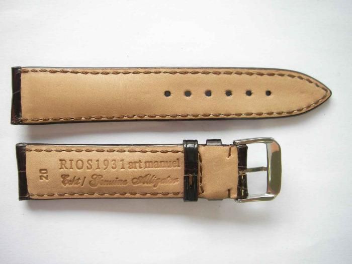 Rios1931 genuine alligator shiny thick Mokka watch band  