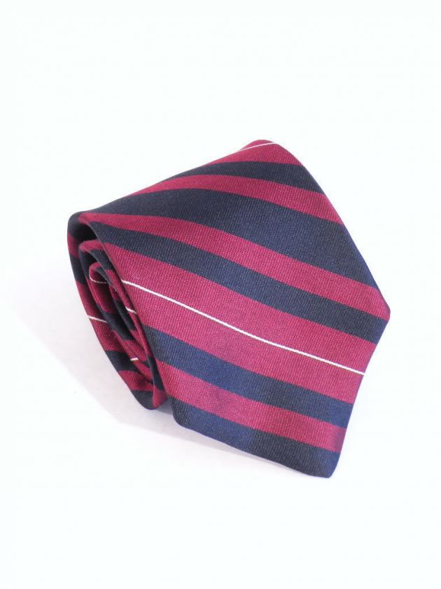 Vtg preppy silk neck tie Paco Rabanne diagonal stripe burgundy navy 