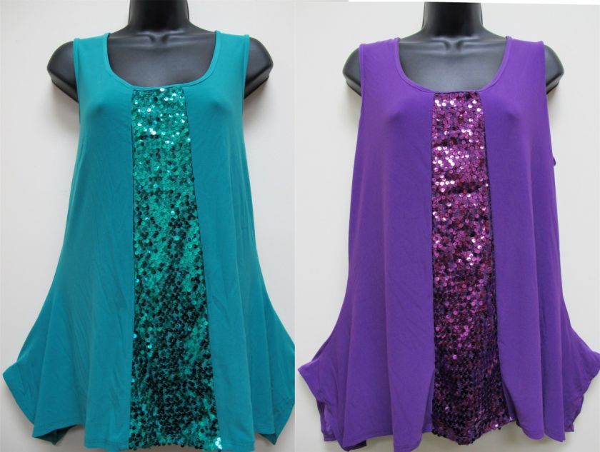   Chic Scoop Neckline Sharkbite Tank Top w. Sequins Plus Sz 1X~2X  