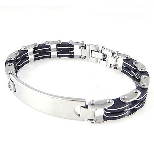 Cool Men Empire Black Silicon Smooth Titanium Steel Bracelet Free 