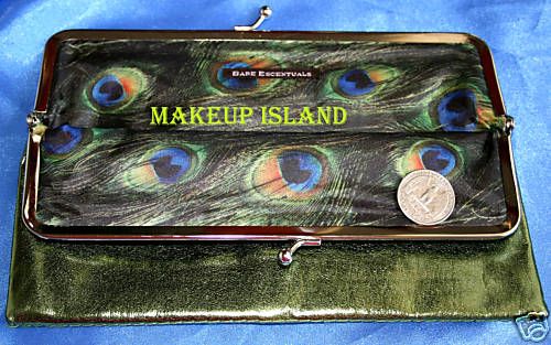 Bare Escentuals Green Metallic Makeup Bag Clutch PEACOCK New  